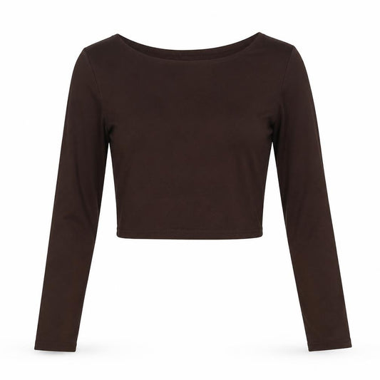 I Saw It First Women Brown UK 8 Cropped Long Sleeve Stretch Top