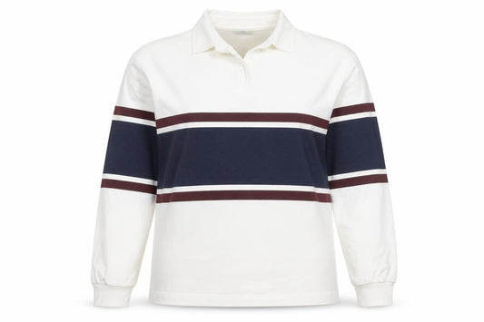 George Women’s S White Navy Brown Striped Long Sleeve Cotton Polo Top