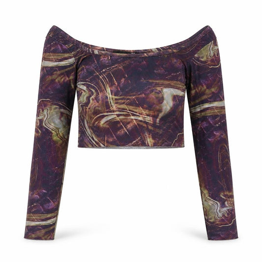 PrettyLittleThing Women Purple Mesh Cropped Puff Sleeve Blouse UK 4