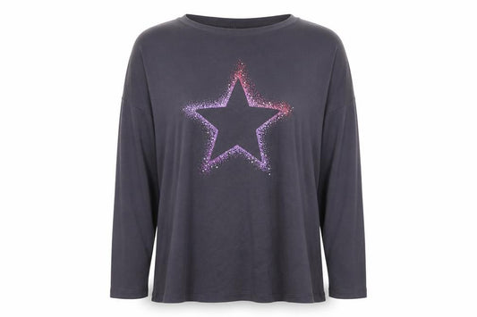 Marks and Spencer Women Black Star Sequin Long Sleeve T-Shirt UK 14
