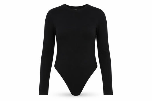 Zara Women Black L Long Sleeve Stretch Bodysuit Round Neck