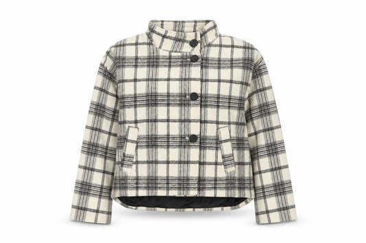 Zara Women Ivory Grey Check Wool Blend Short Button Jacket Size S