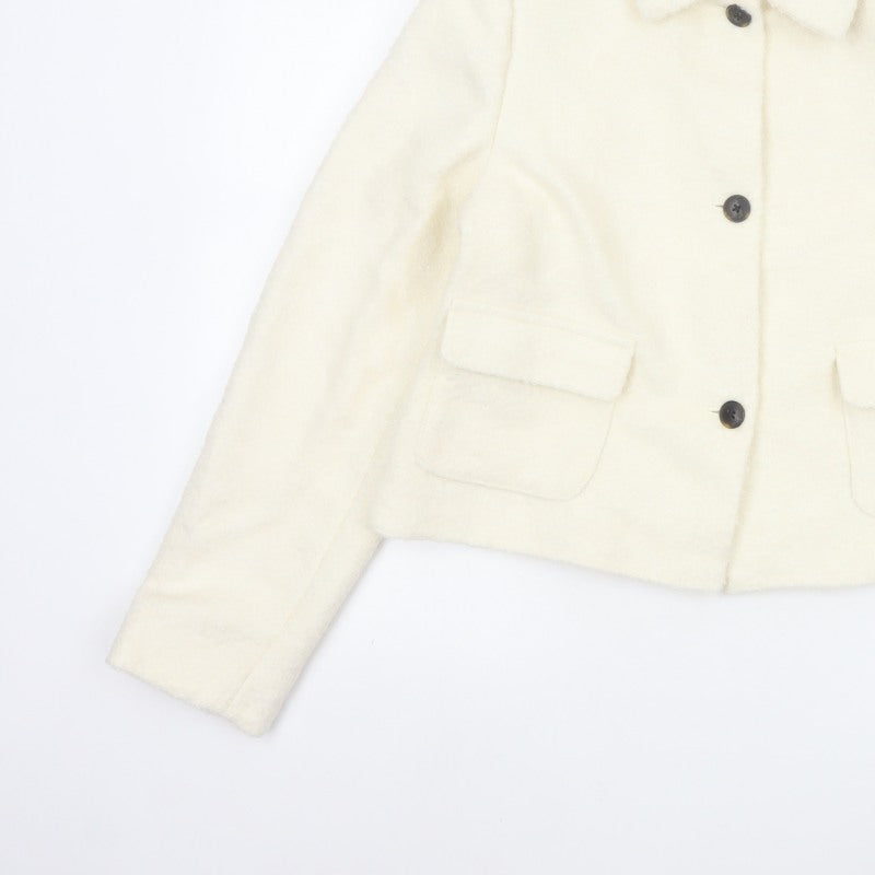 Marks & Spencer Women Ivory UK 12 Wool Blend Collared Button Jacket