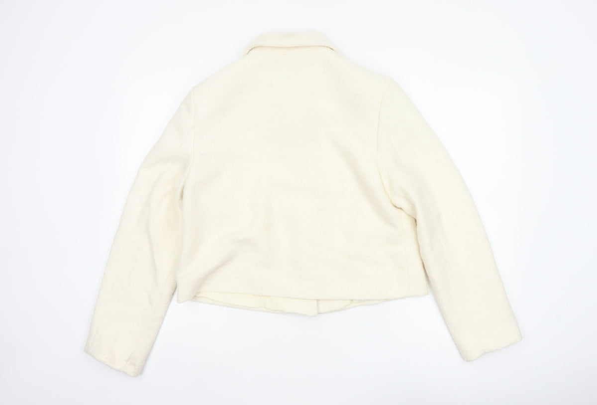Marks & Spencer Women Ivory UK 12 Wool Blend Collared Button Jacket