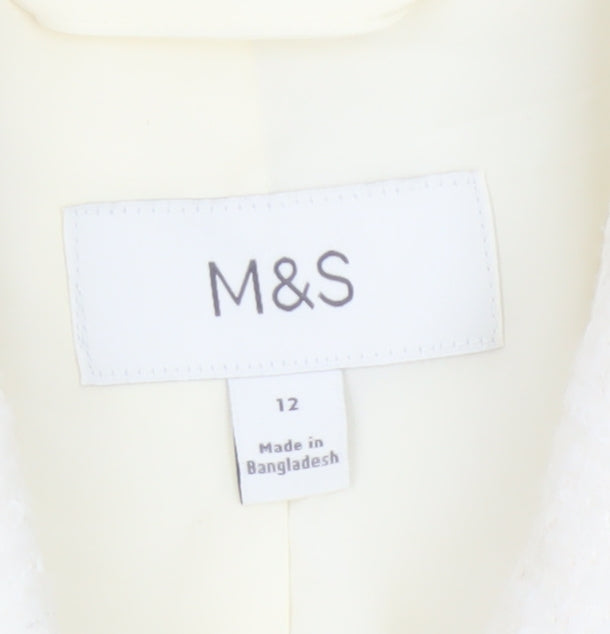 Marks & Spencer Women Ivory UK 12 Wool Blend Collared Button Jacket