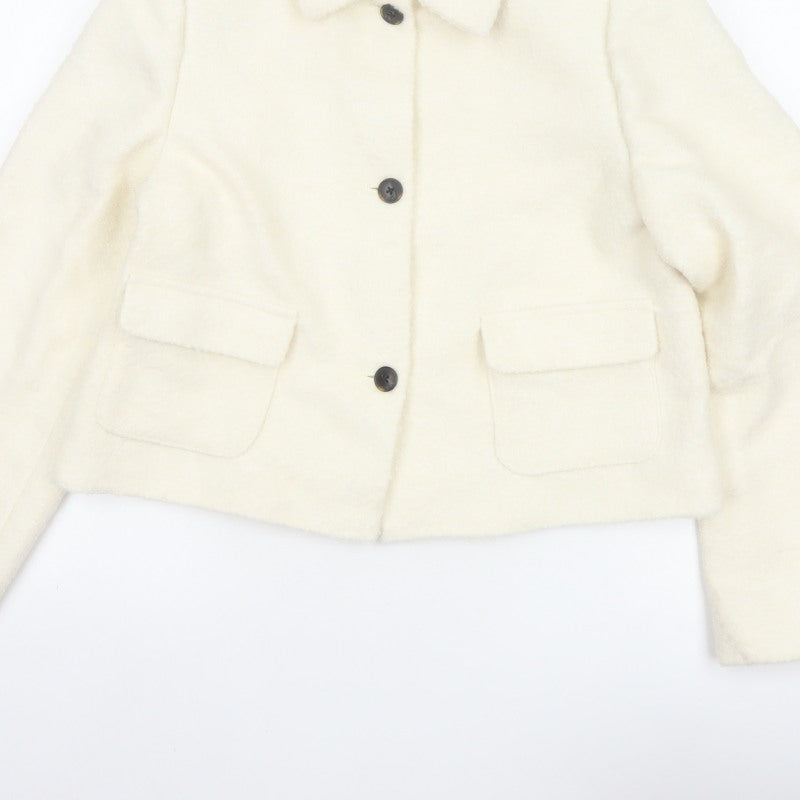 Marks & Spencer Women Ivory UK 12 Wool Blend Collared Button Jacket
