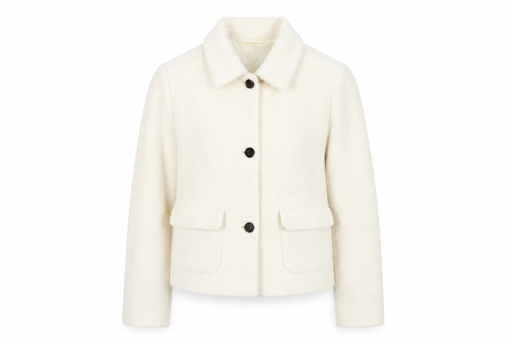 Marks & Spencer Women Ivory UK 12 Wool Blend Collared Button Jacket