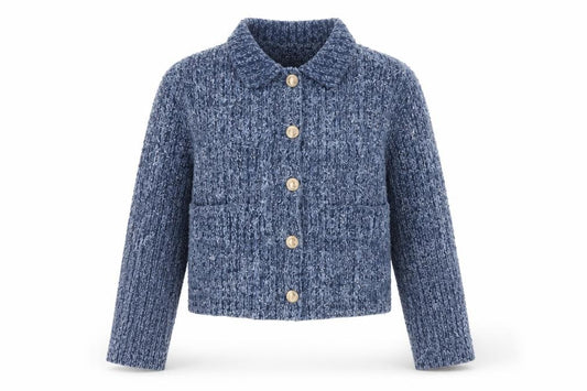 Marks and Spencer Women’s Blue Size 8 Cropped Knit Button Jacket
