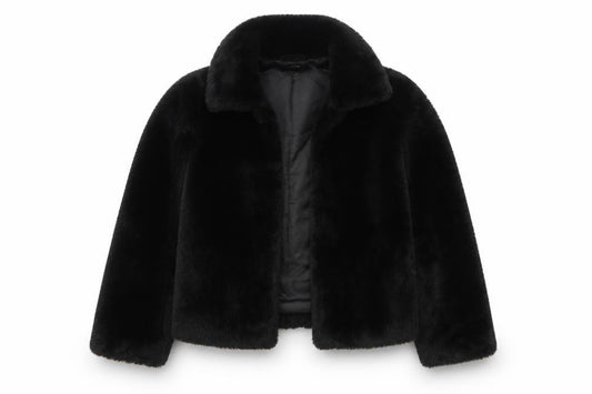 New Look Women Black Faux Fur Short Jacket UK 6 Lined Open Collar