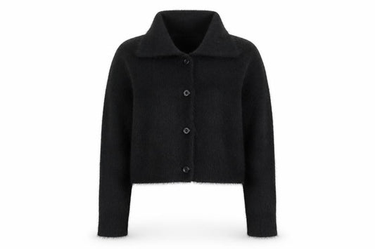 Topshop Women’s Black S Fuzzy High Neck Button Cardigan