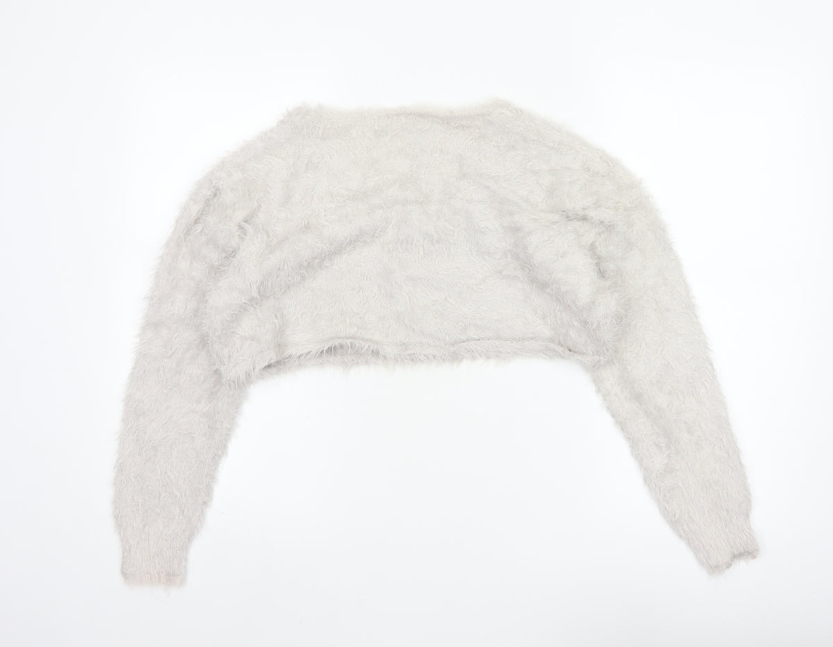 Collusion Women’s Grey UK 10 Fluffy Button V-Neck Cardigan