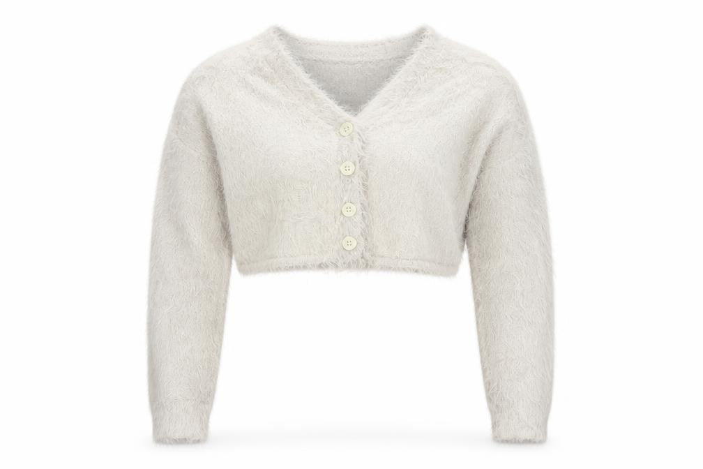 Collusion Women’s Grey UK 10 Fluffy Button V-Neck Cardigan