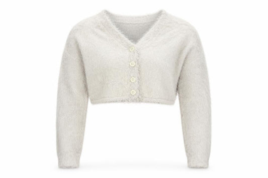Collusion Women’s Grey UK 10 Fluffy Button V-Neck Cardigan