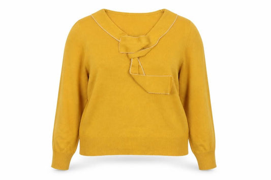 Hell Bunny Women’s Yellow Bow V-Neck Knit Jumper UK 18 2XL