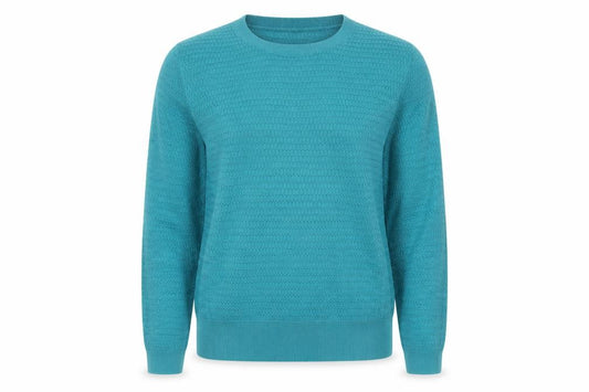 Cotswold Collections Women Blue M Textured Cotton Crew Neck Jumper