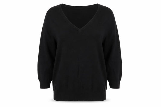 H&M Women’s Black UK 12 V-Neck Balloon Sleeve Knit Pullover Jumper