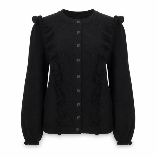 Thought Women’s Black Size 10 Ruffle Button Knit Cardigan