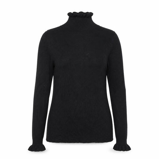 Marks & Spencer Women Black UK 14 Ruffle Roll Neck Knit Jumper