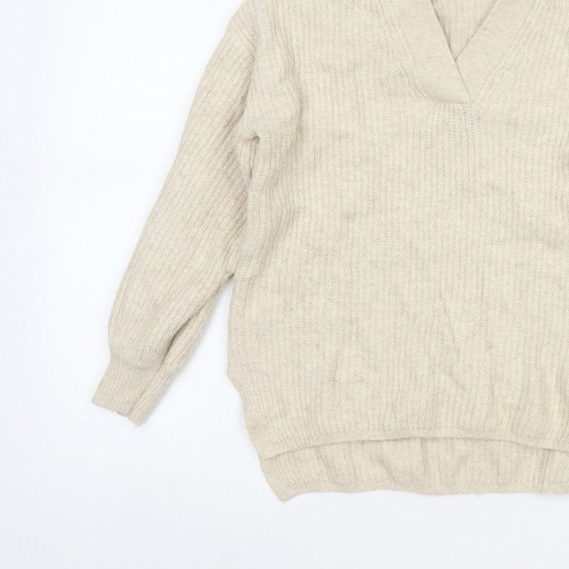 Marks & Spencer Women Ivory Size 8 Collared V-Neck Knit Jumper