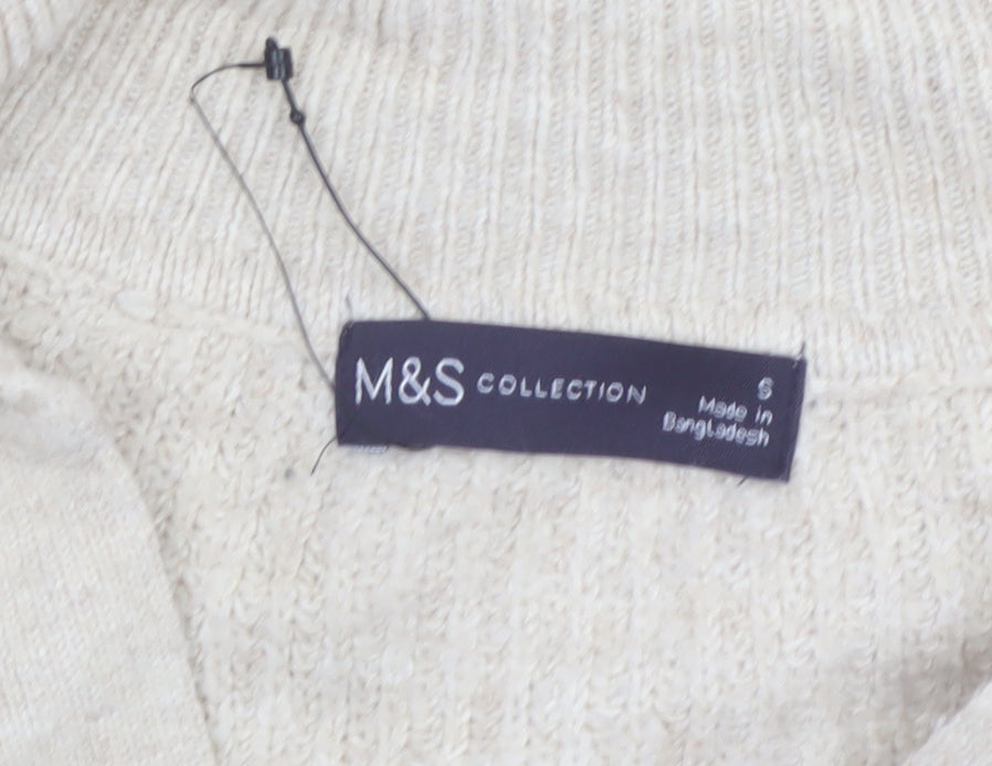 Marks & Spencer Women Ivory Size 8 Collared V-Neck Knit Jumper