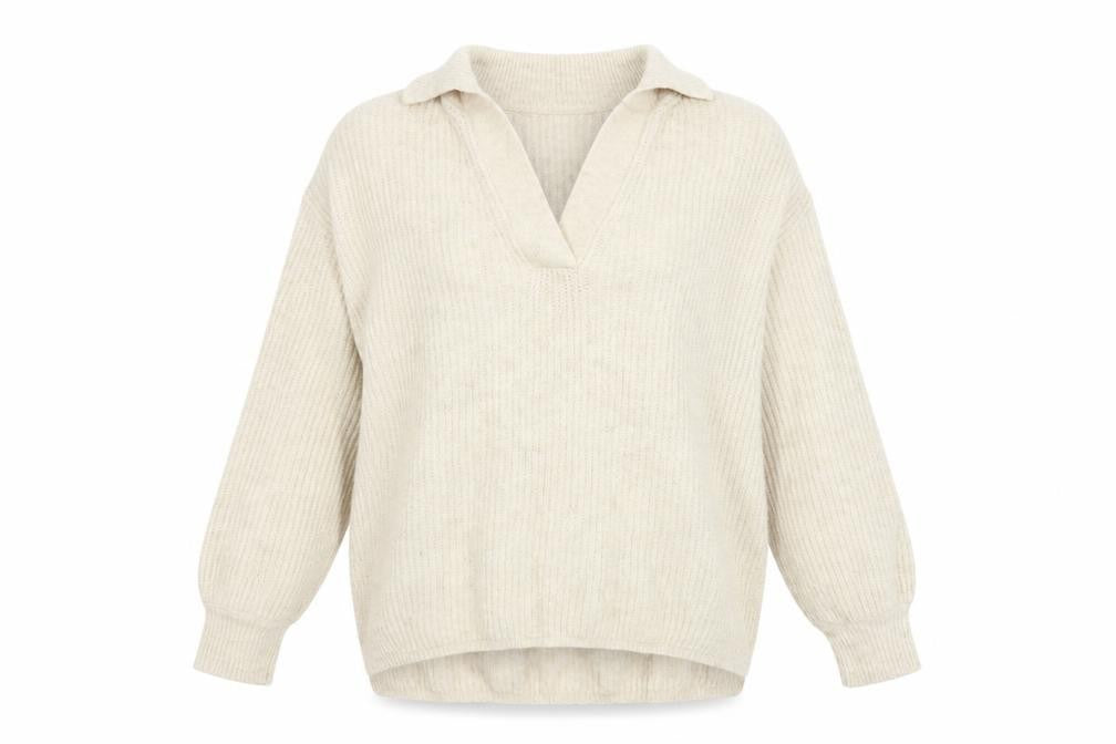 Marks & Spencer Women Ivory Size 8 Collared V-Neck Knit Jumper