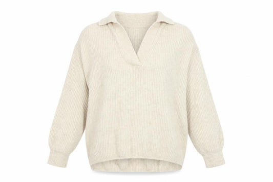 Marks & Spencer Women Ivory Size 8 Collared V-Neck Knit Jumper