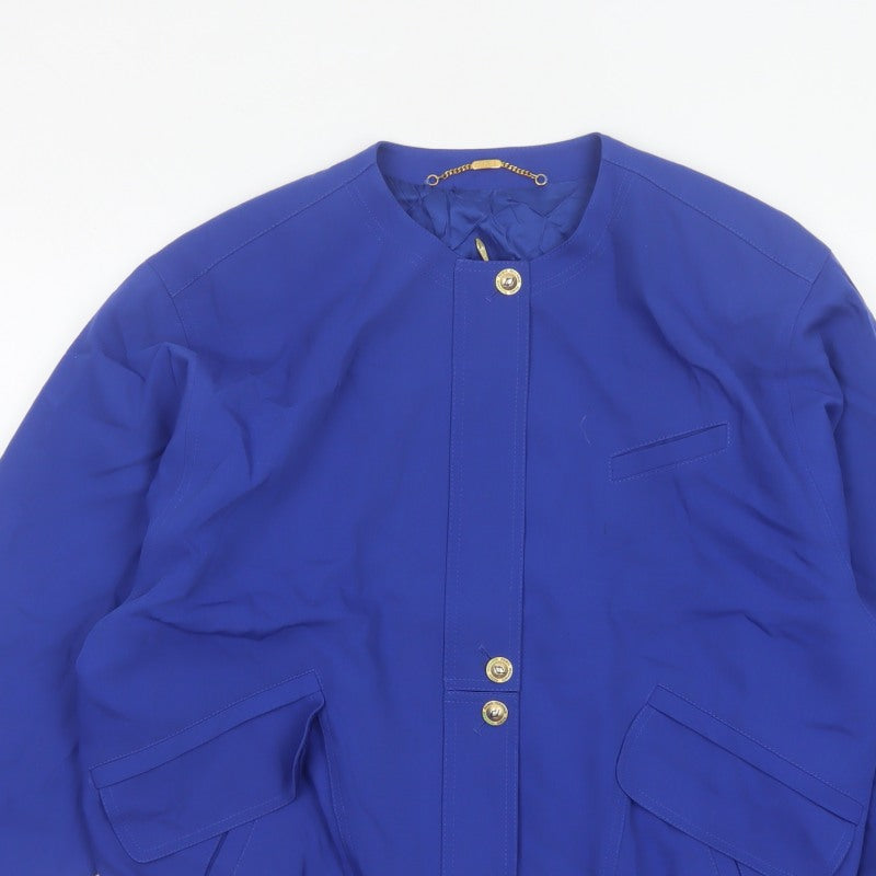 Basler Women’s Blue UK 10 Wool Blend Collarless Snap Jacket