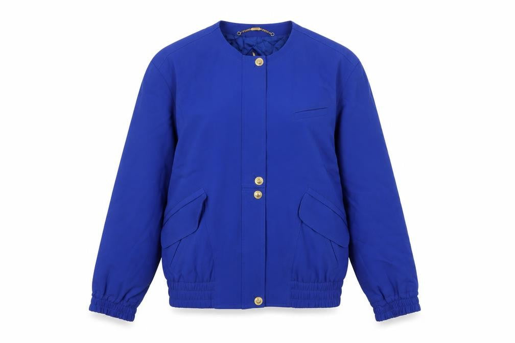 Basler Women’s Blue UK 10 Wool Blend Collarless Snap Jacket