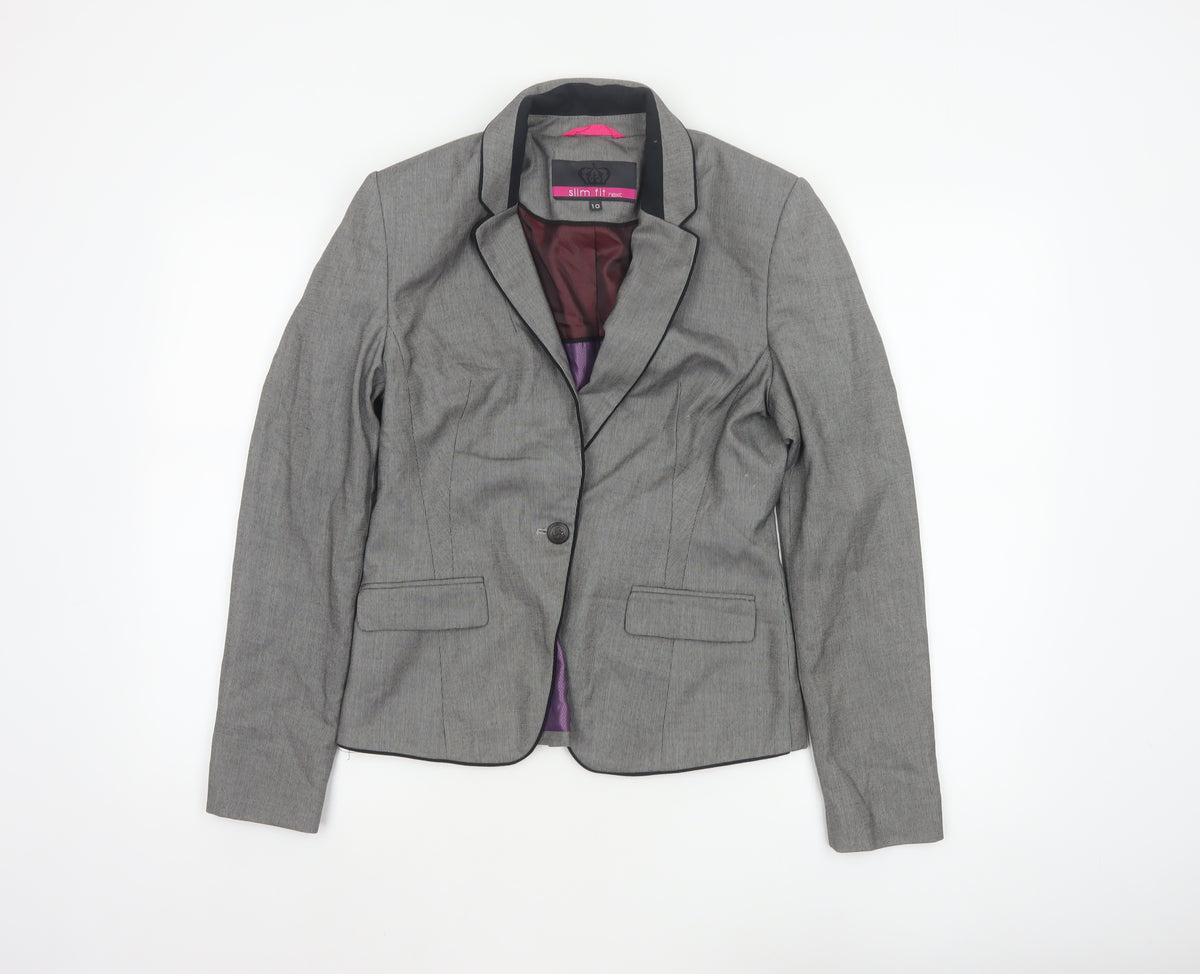 Next Women Grey Slim Fit Blazer UK 10 Single-Breasted Tailored