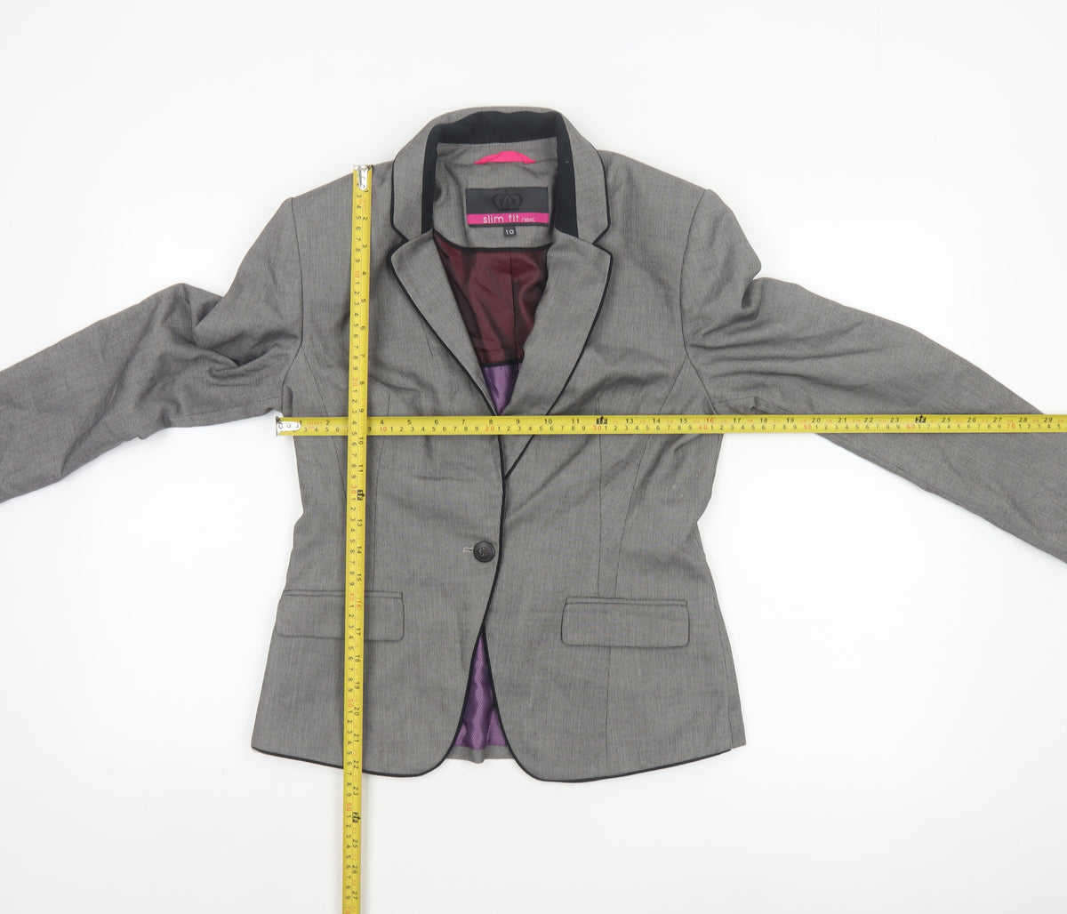 Next Women Grey Slim Fit Blazer UK 10 Single-Breasted Tailored