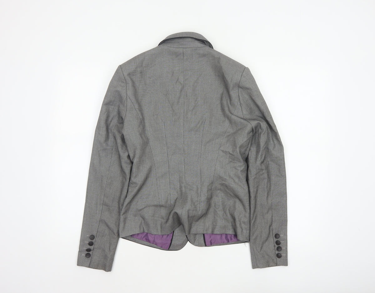 Next Women Grey Slim Fit Blazer UK 10 Single-Breasted Tailored