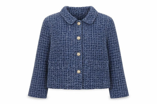 Marks & Spencer Women Blue UK 14 Cropped Textured Cotton Jacket