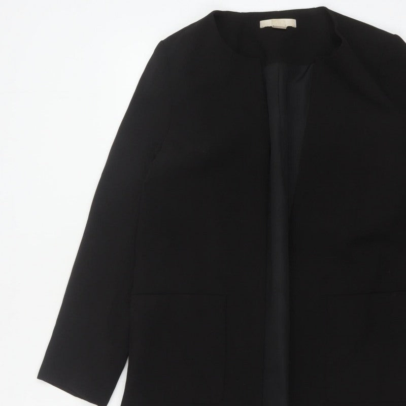 H&M Women Black UK 8 Long Open Basic Coat Jacket Lined Pockets