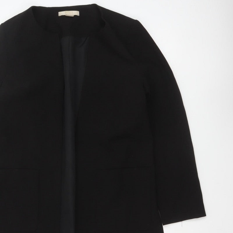H&M Women Black UK 8 Long Open Basic Coat Jacket Lined Pockets