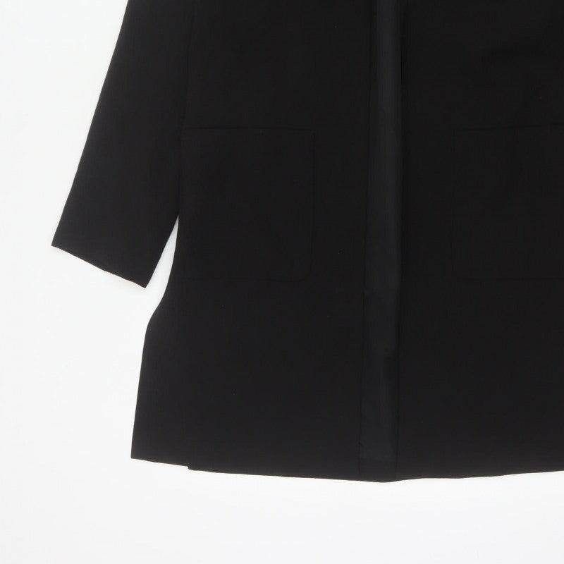 H&M Women Black UK 8 Long Open Basic Coat Jacket Lined Pockets