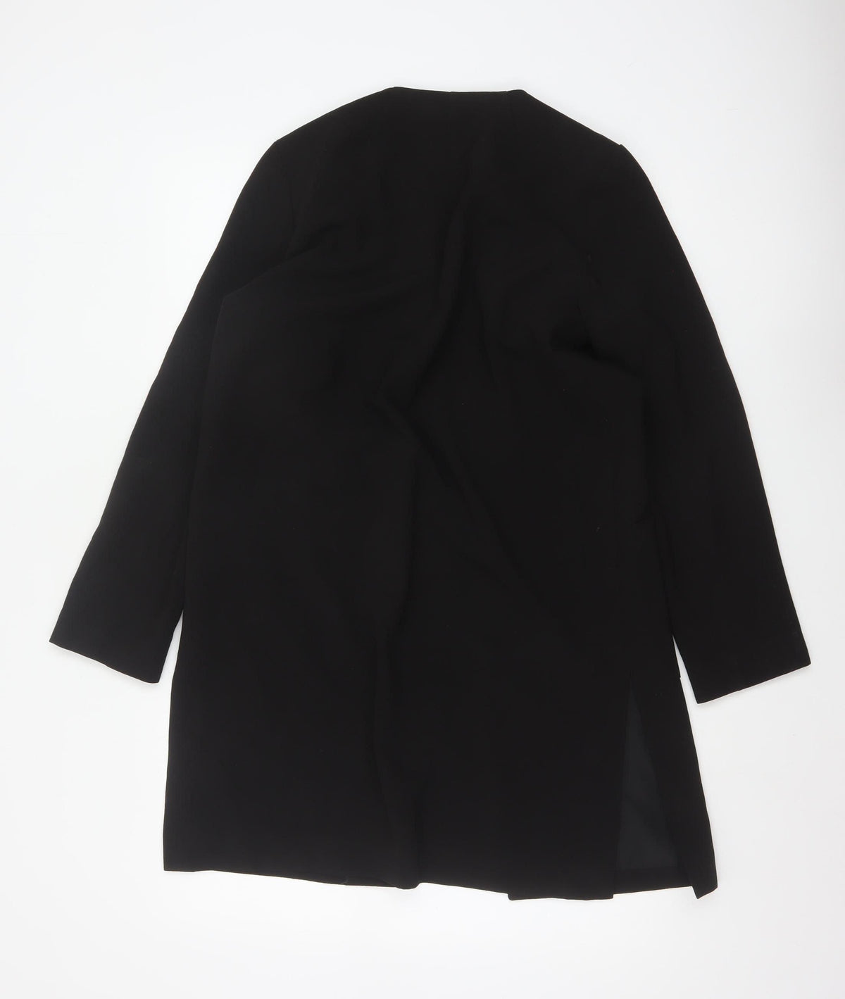 H&M Women Black UK 8 Long Open Basic Coat Jacket Lined Pockets