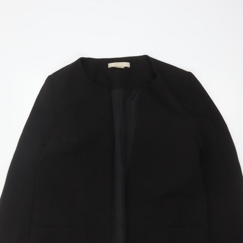 H&M Women Black UK 8 Long Open Basic Coat Jacket Lined Pockets