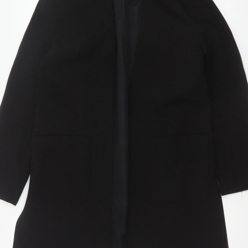 H&M Women Black UK 8 Long Open Basic Coat Jacket Lined Pockets