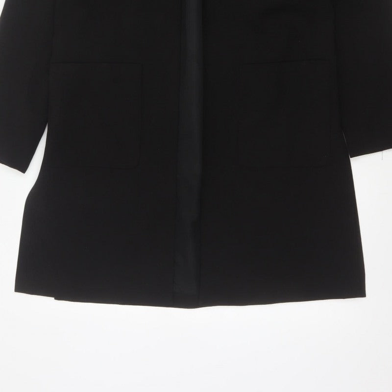 H&M Women Black UK 8 Long Open Basic Coat Jacket Lined Pockets
