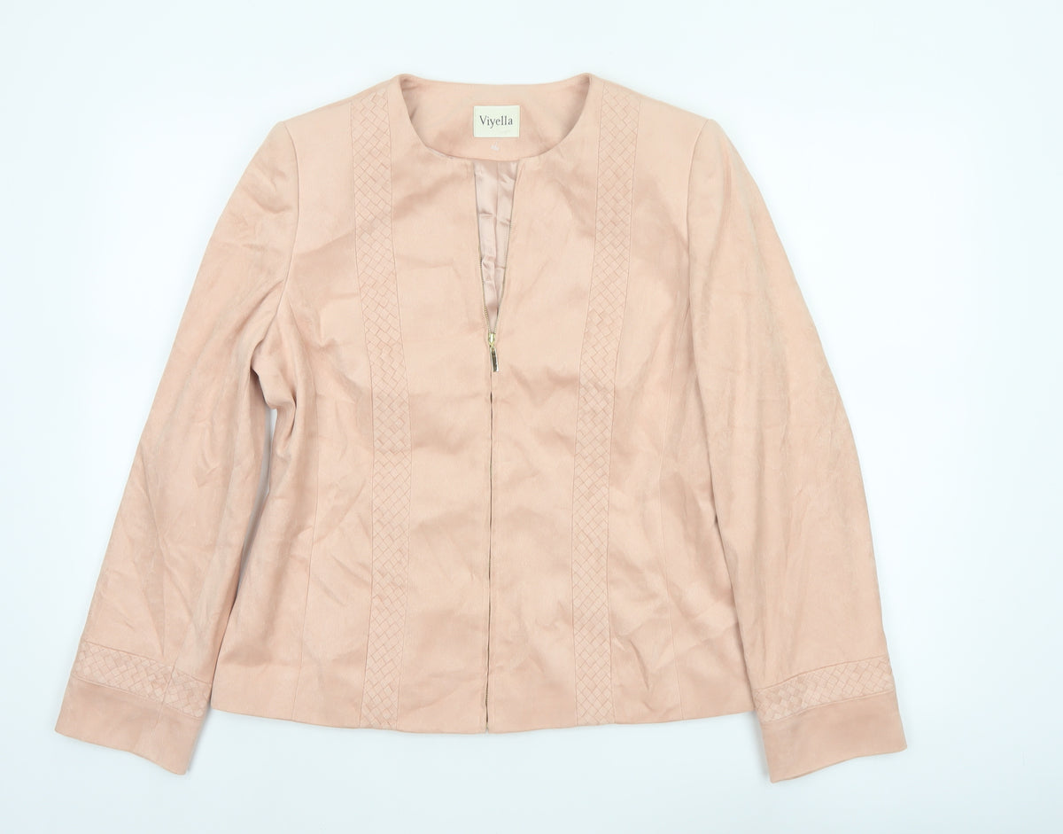 Viyella Women's Pink UK 12 Collarless Zip Lined Basic Jacket