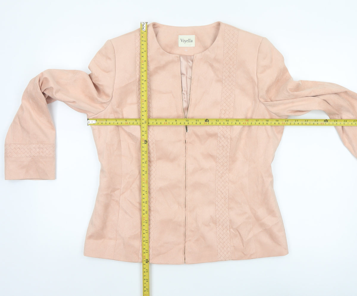 Viyella Women's Pink UK 12 Collarless Zip Lined Basic Jacket