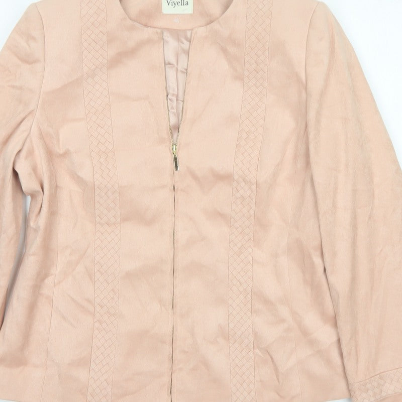 Viyella Women's Pink UK 12 Collarless Zip Lined Basic Jacket