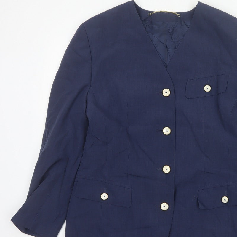 Basler Women Blue UK 12 Long Tailored Lined Blazer Jacket