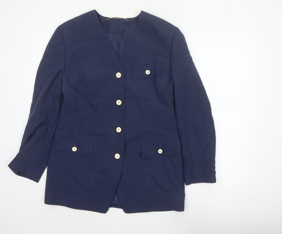 Basler Women Blue UK 12 Long Tailored Lined Blazer Jacket