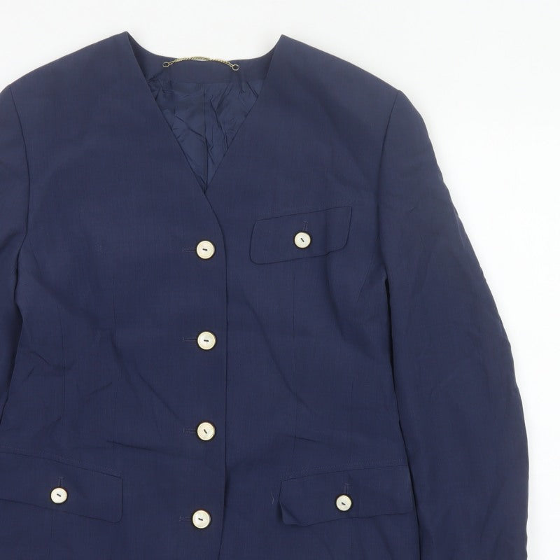 Basler Women Blue UK 12 Long Tailored Lined Blazer Jacket