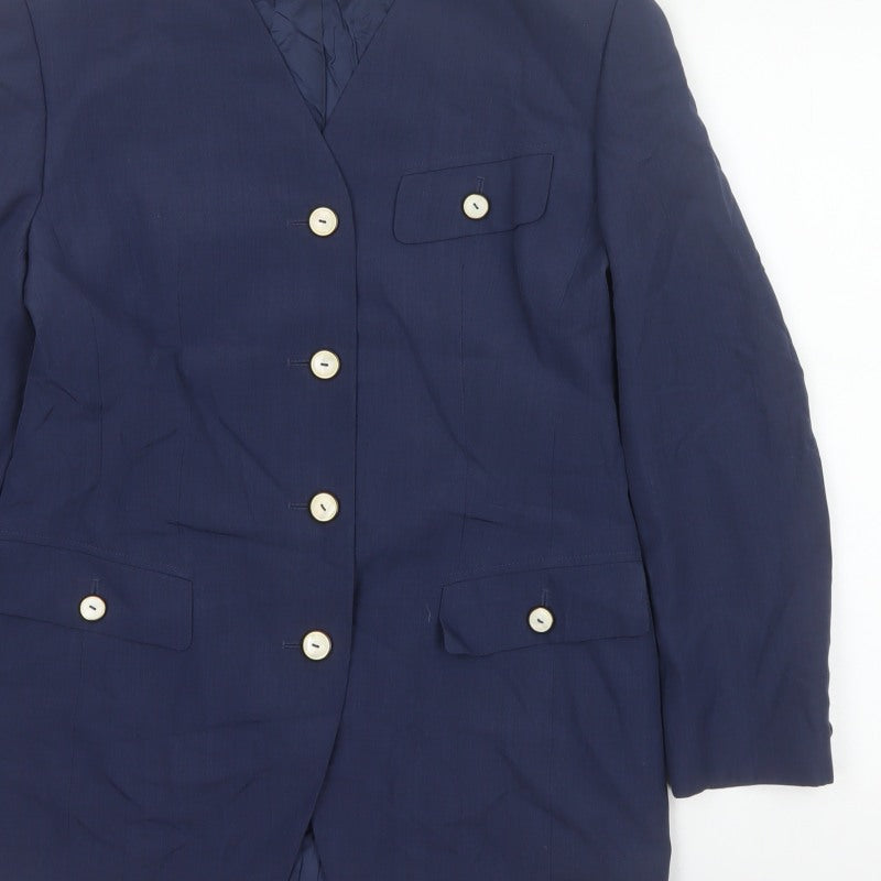 Basler Women Blue UK 12 Long Tailored Lined Blazer Jacket