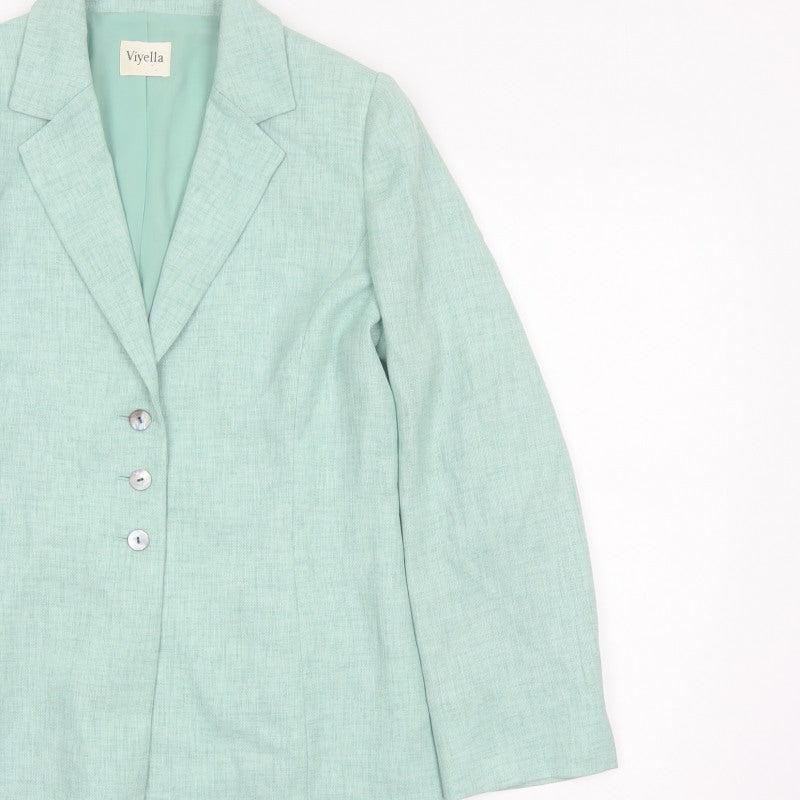 Viyella Women Green UK 10 Tailored Single-Breasted Blazer Jacket