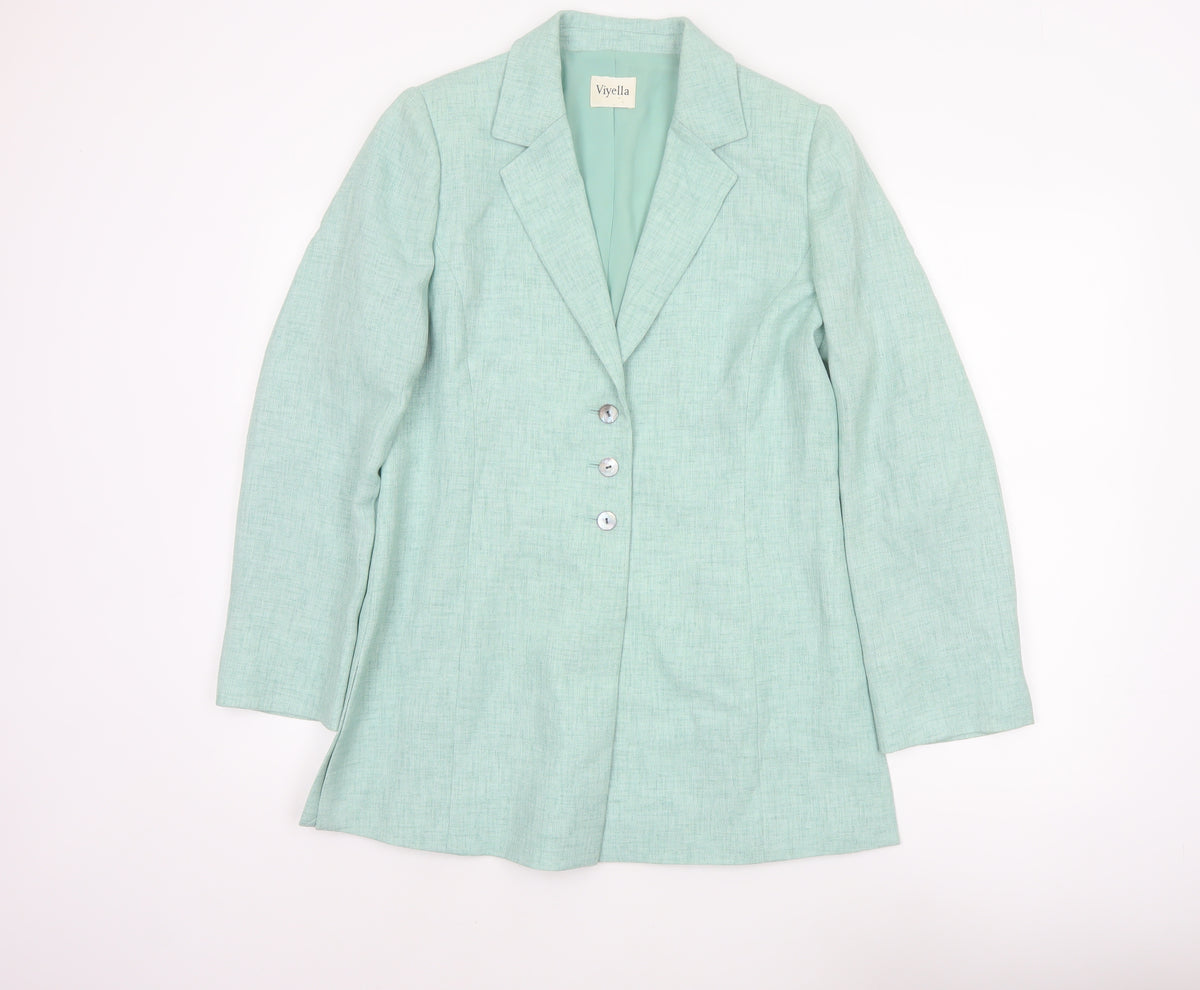 Viyella Women Green UK 10 Tailored Single-Breasted Blazer Jacket