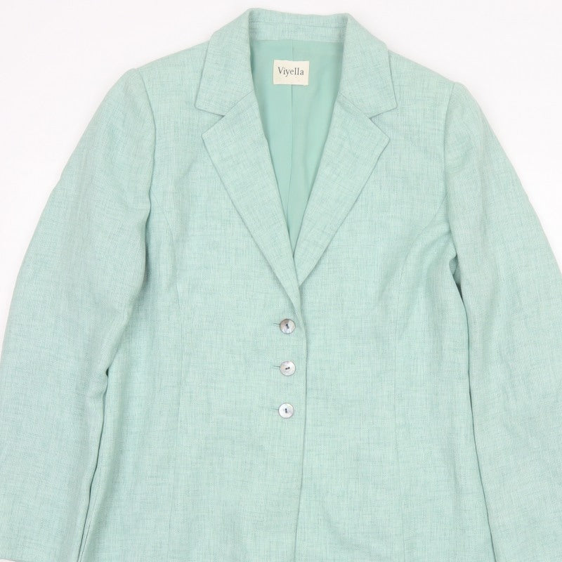 Viyella Women Green UK 10 Tailored Single-Breasted Blazer Jacket