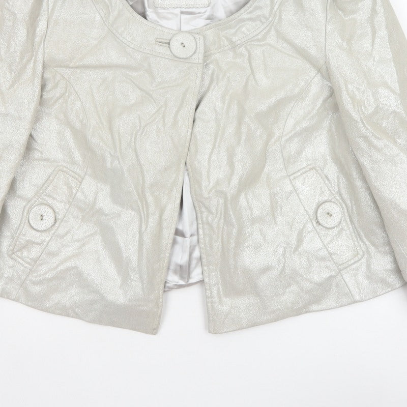 Todayswoman Women Silver UK 14 Basic Leather Short Lined Jacket